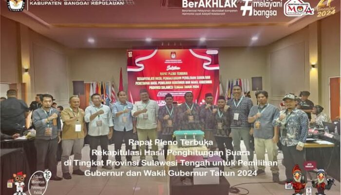 KPU Bangkep Hadiri Kegiatan Rapat Pleno Terbuka Rekapitulasi Hasil Perhitungan Perolehan Suara di Provinsi Sulteng