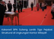 Kakanwil BPN Sulteng Lantik Tiga Pejabat Struktural di Lingkungan Kantor Wilayah